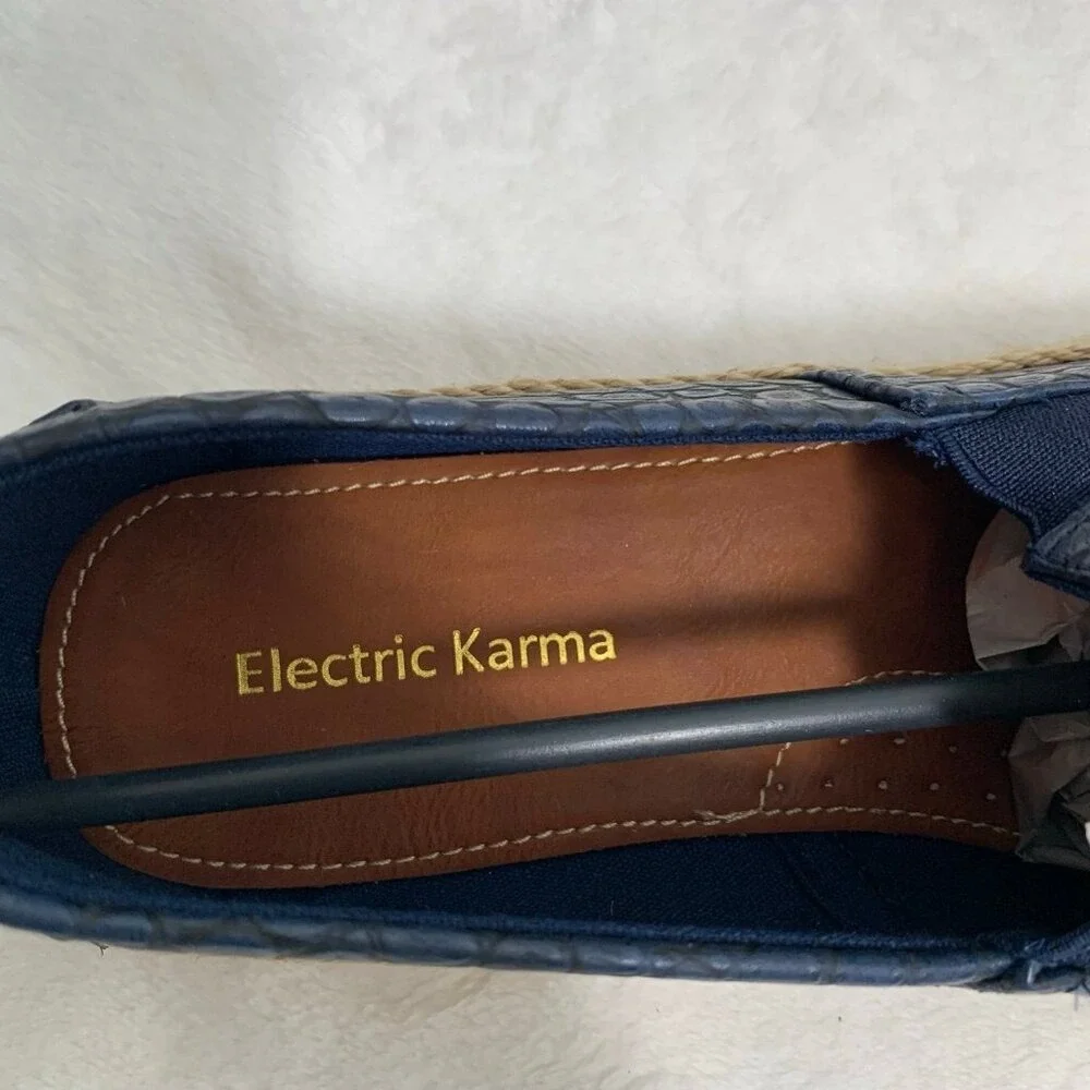 Electric Karma Lulu Espadrille Slip On Womens‎ 11 Navy Blue Embossed Platform